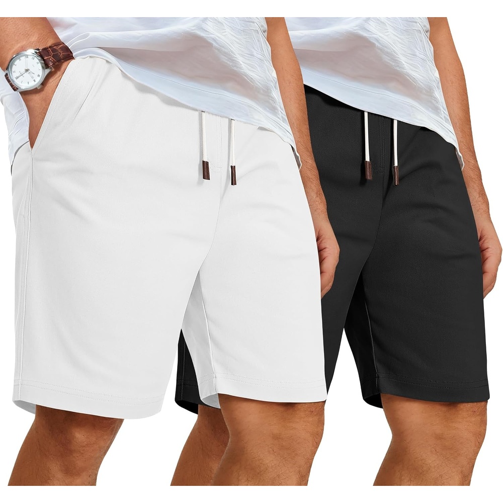 image:imageCOOFANDY Mens Casual Shorts Cotton Elastic Waist Shorts Drawstring Summer Beach ShortsBlack White