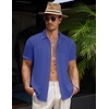 COOFANDY Men’s Casual Button Down Short Sleeve Shirts Summer Beach Wedding Shirt Vacation Cotton Shirts(Navy Blue)