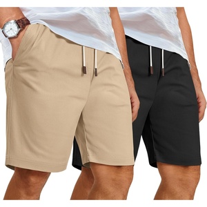 COOFANDY Mens Casual Shorts Cotton Elastic Waist Shorts Drawstring Summer Beach Shorts(Black Dark Khaki)