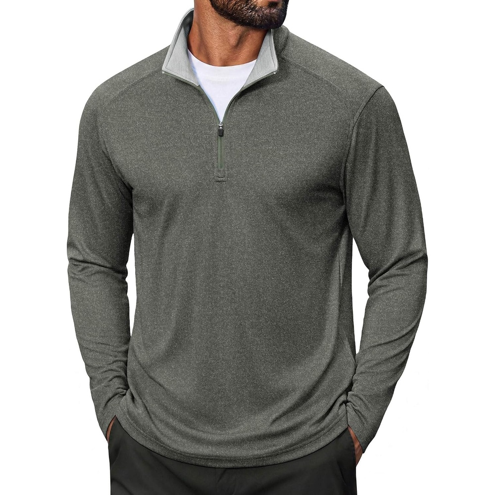 image:imageCOOFANDY Men Quarter Zip Pullover Lightweight Golf Mock Neck SweatshirtArmy Green