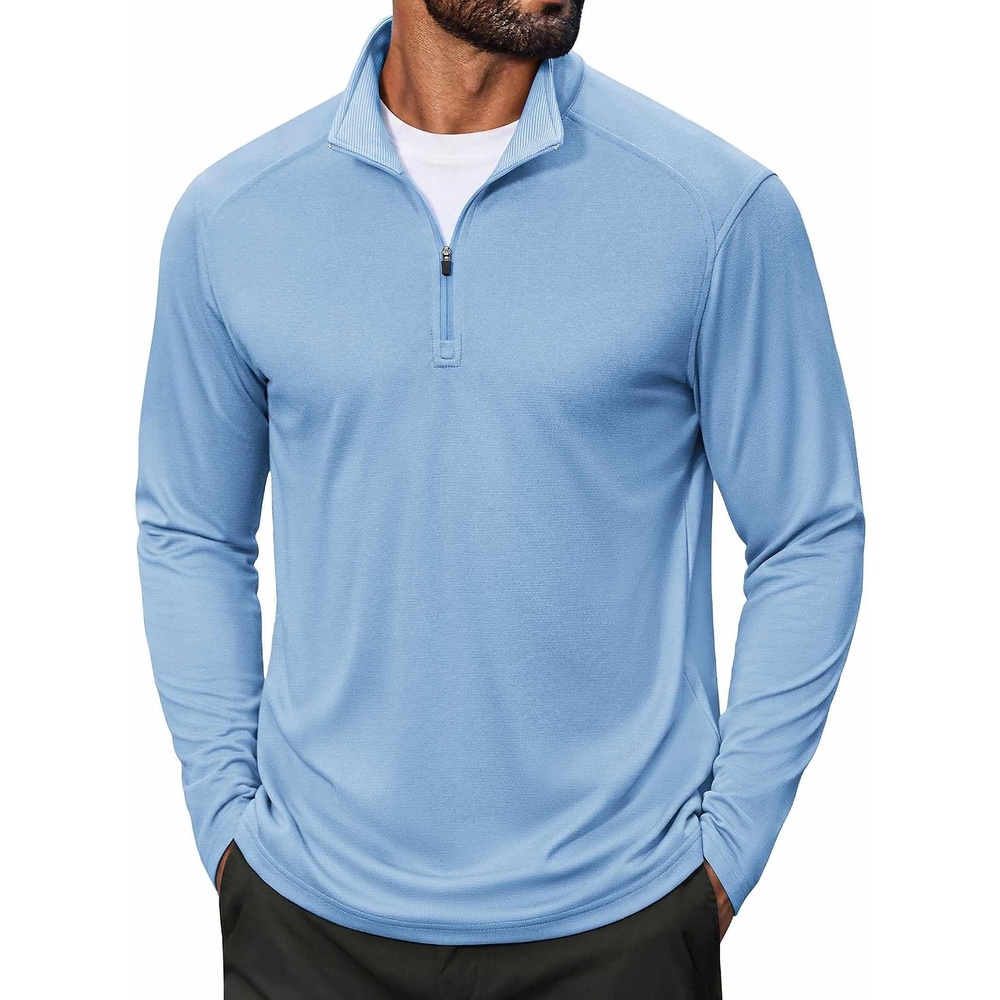 image:imageCOOFANDY Men Quarter Zip Pullover Lightweight Golf Mock Neck SweatshirtBlue