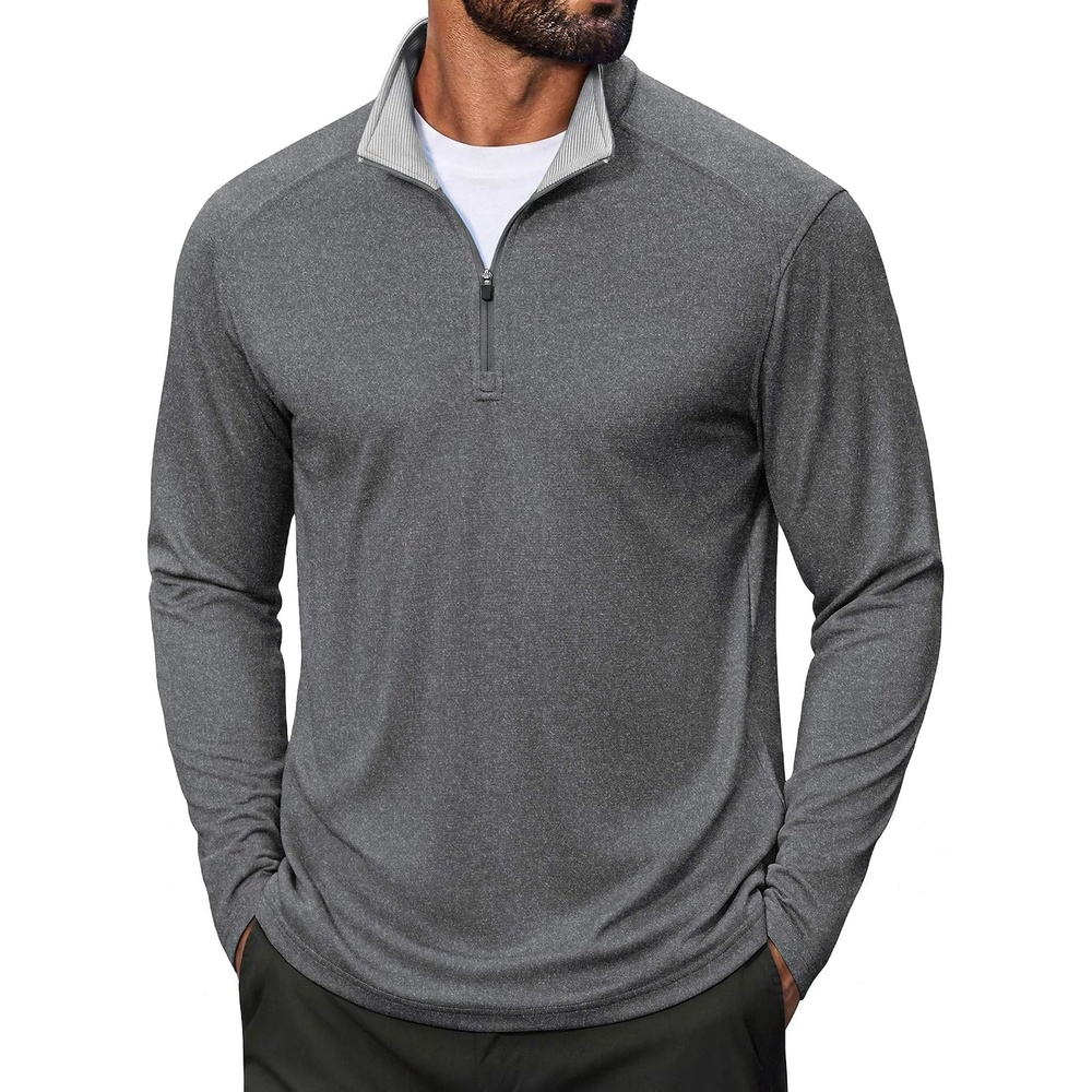 image:imageCOOFANDY Men Quarter Zip Pullover Lightweight Golf Mock Neck SweatshirtGrey