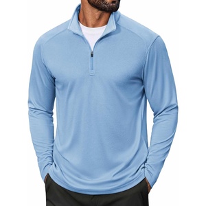 COOFANDY Men Quarter Zip Pullover Lightweight Golf Mock Neck Sweatshirt(Blue)