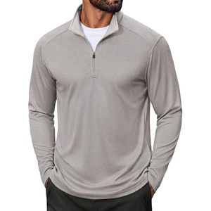 COOFANDY Men Quarter Zip Pullover Lightweight Golf Mock Neck Sweatshirt(Light Grey)