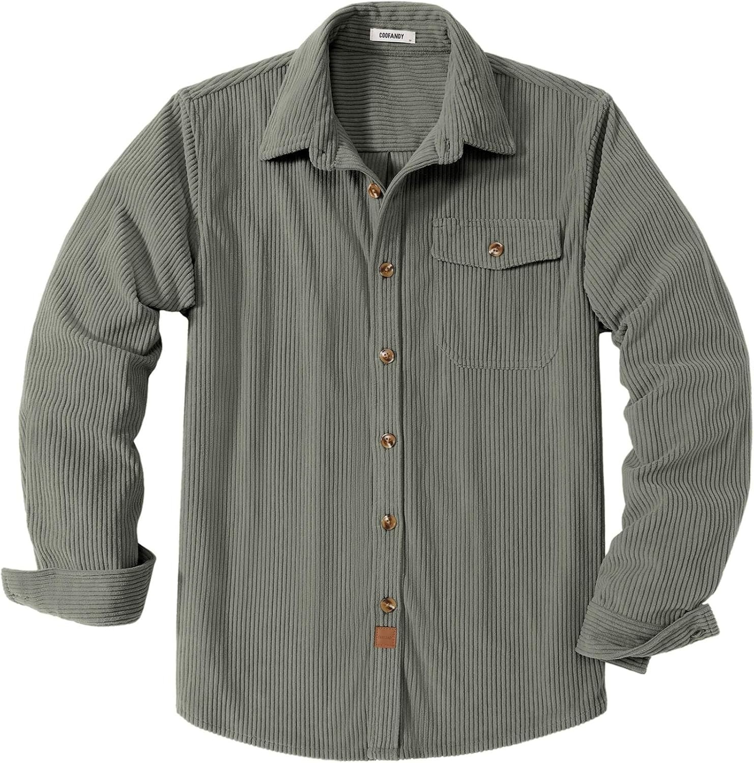 image:imageCOOFANDY Mens Corduroy Shirt Long Sleeve Button Down Casual Shirts JacketGray Green