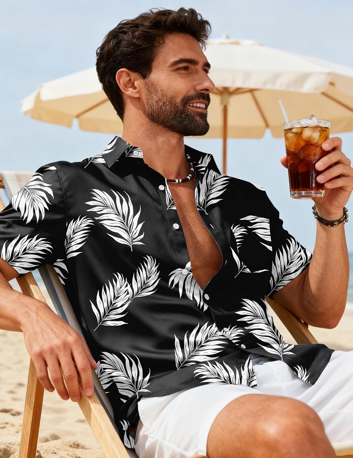 image:imageCOOFANDY Mens Hawaiian Shirts Short Sleeve Button Down Vacation ShirtsBlackpalm Leaf