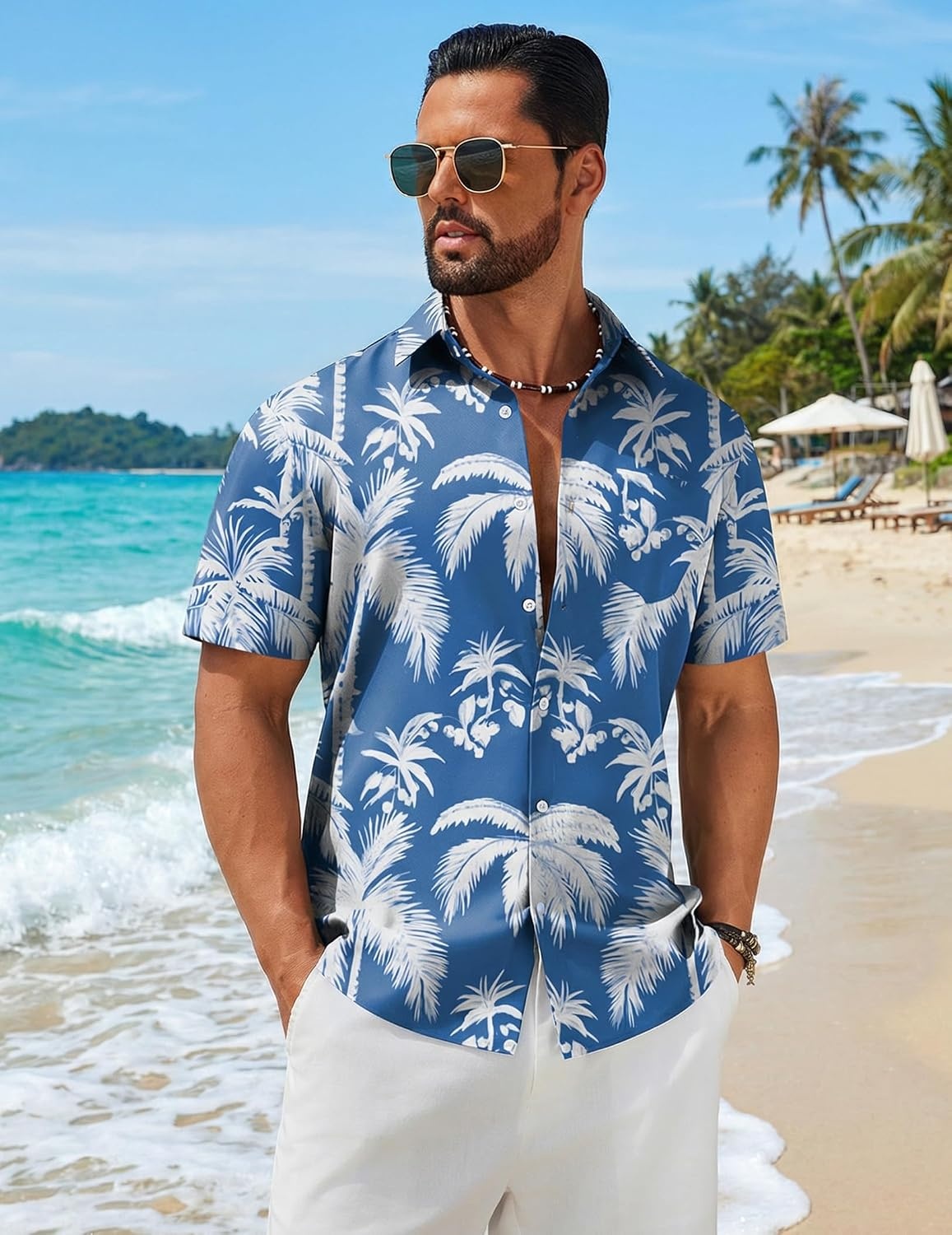 image:imageCOOFANDY Mens Hawaiian Shirts Short Sleeve Button Down Vacation ShirtsBluecoconut Tree