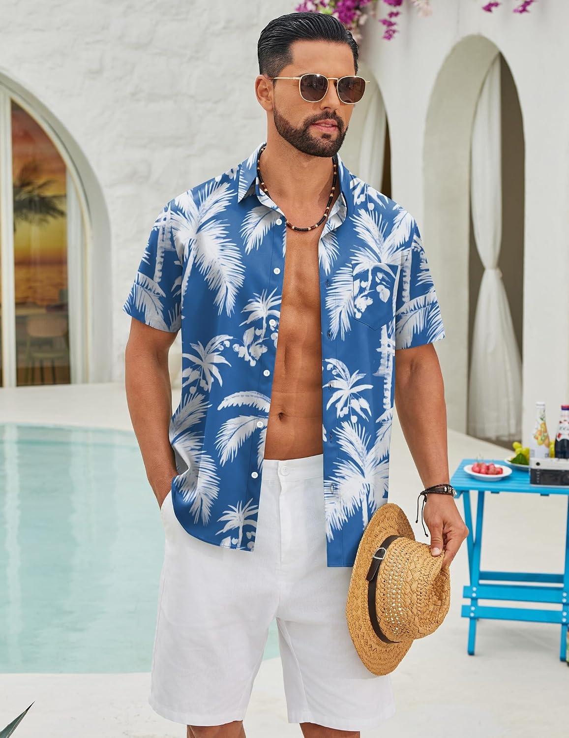 image:imageCOOFANDY Mens Hawaiian Shirts Short Sleeve Button Down Vacation ShirtsBluecoconut Tree