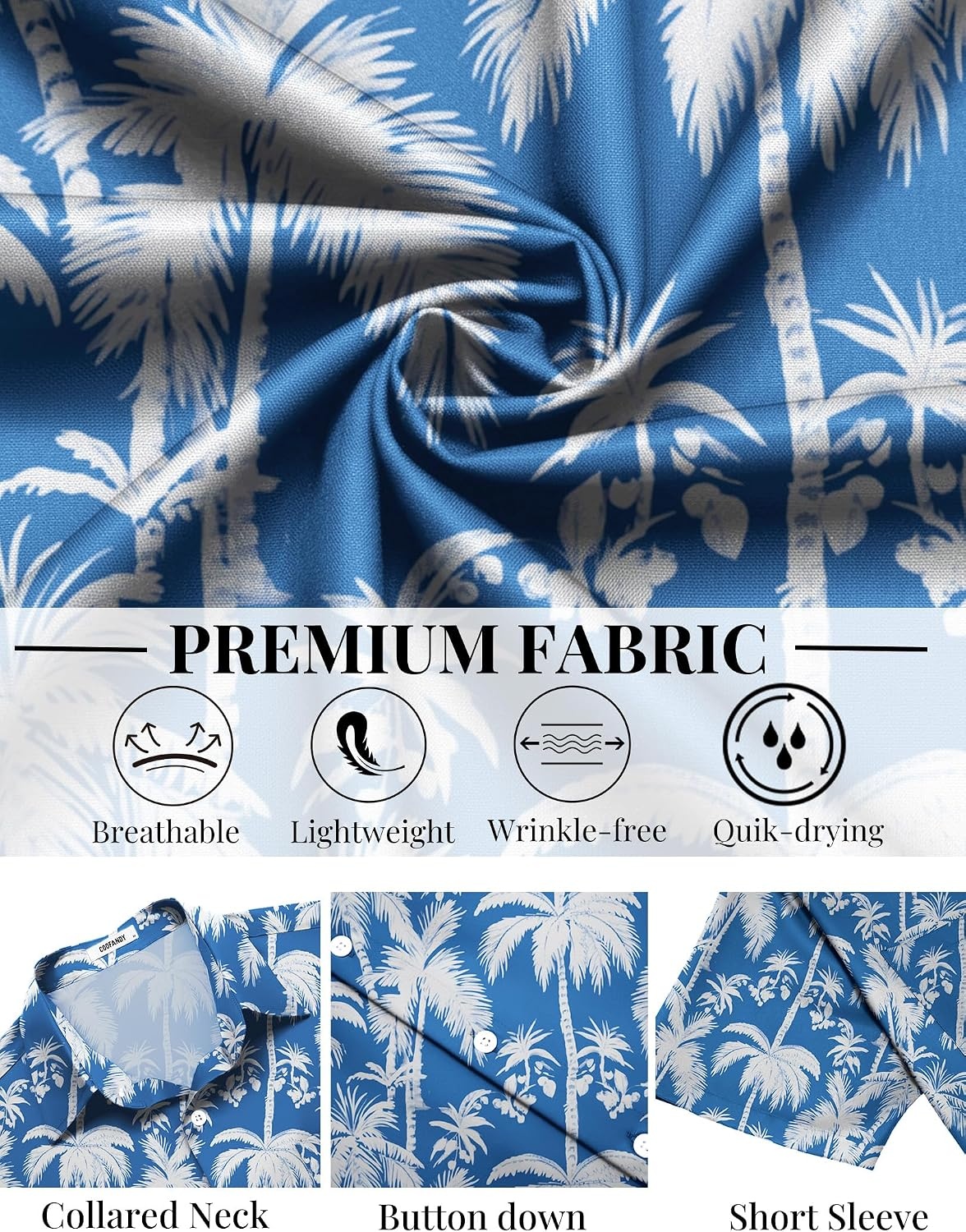 image:imageCOOFANDY Mens Hawaiian Shirts Short Sleeve Button Down Vacation ShirtsBluecoconut Tree