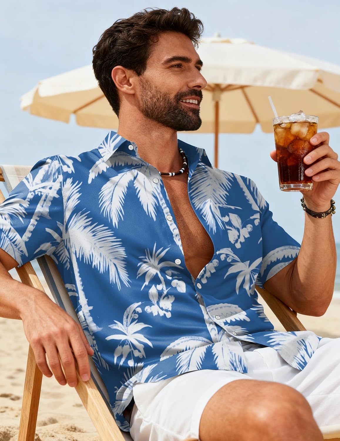 image:imageCOOFANDY Mens Hawaiian Shirts Short Sleeve Button Down Vacation ShirtsBluecoconut Tree