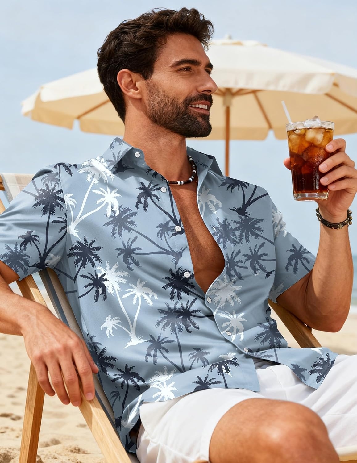 image:imageCOOFANDY Mens Hawaiian Shirts Short Sleeve Button Down Vacation ShirtsGreenpalm Tree
