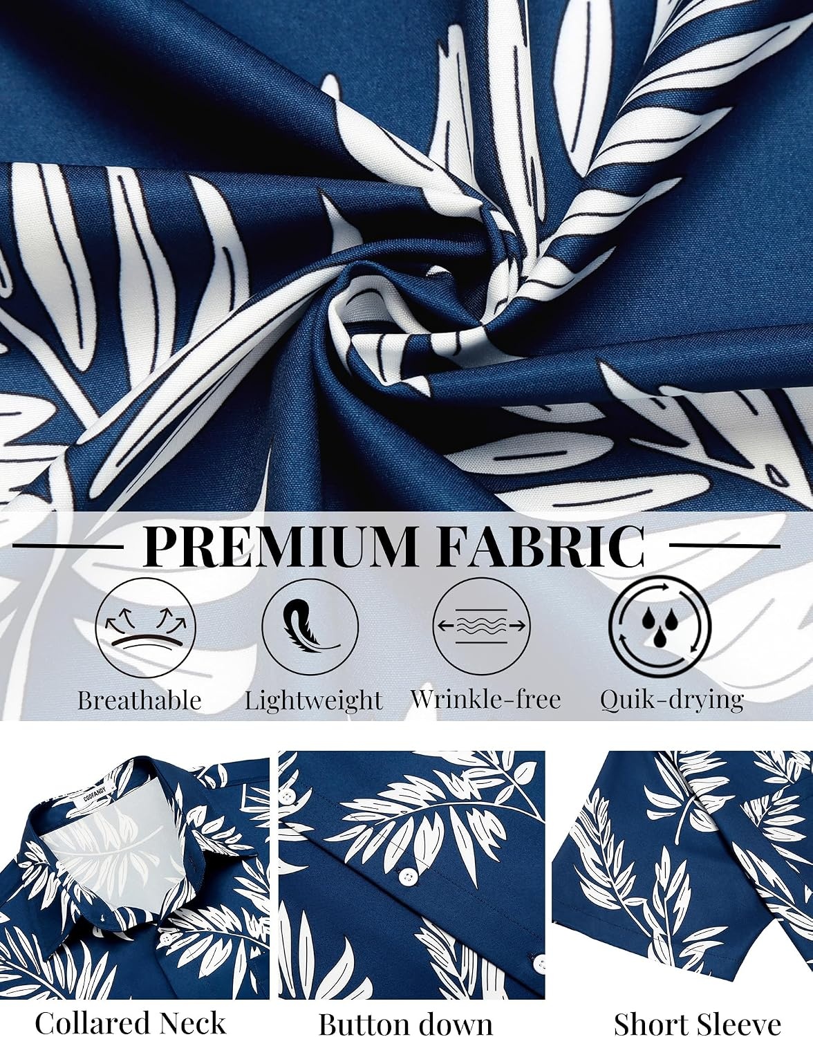 image:imageCOOFANDY Mens Hawaiian Shirts Short Sleeve Button Down Vacation ShirtsNavypalm Leaf