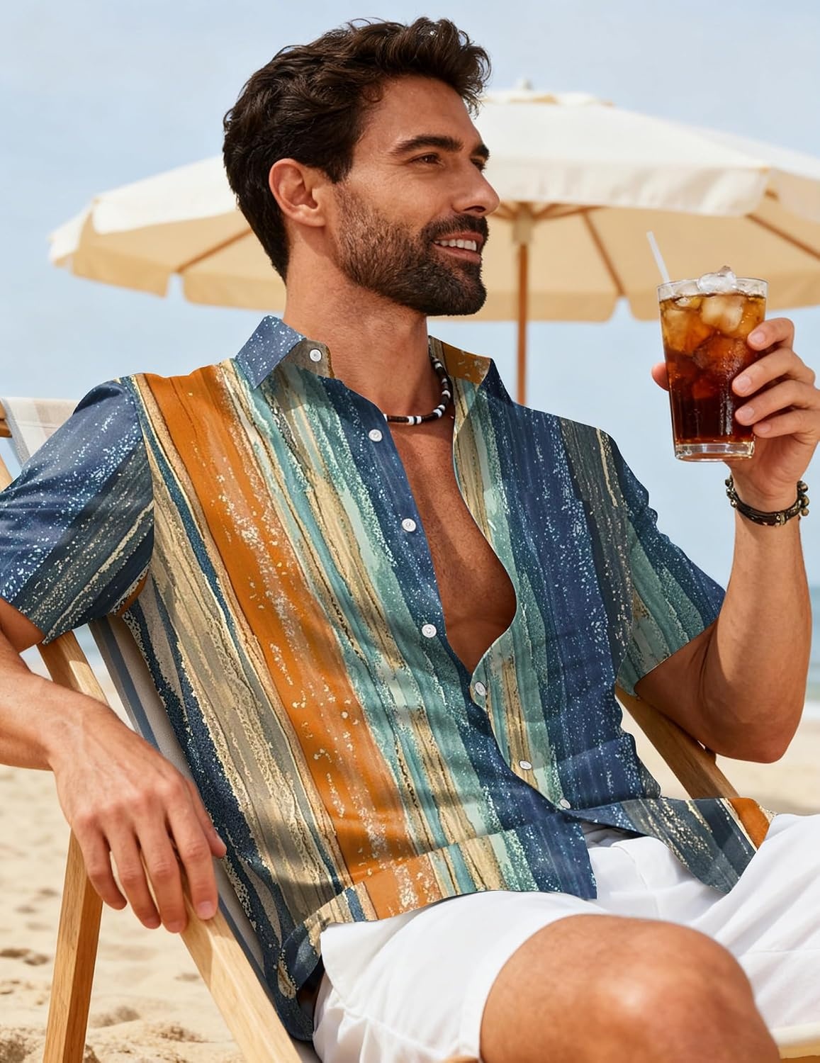 image:imageCOOFANDY Mens Hawaiian Shirts Short Sleeve Button Down Vacation ShirtsVintage Stripe