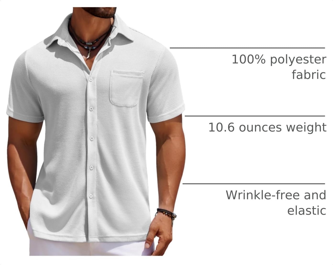 image:imageCOOFANDY Mens Knit Button Down Shirts Casual Short Sleeve Polo Shirt Summer Beach Shirts with Pocket