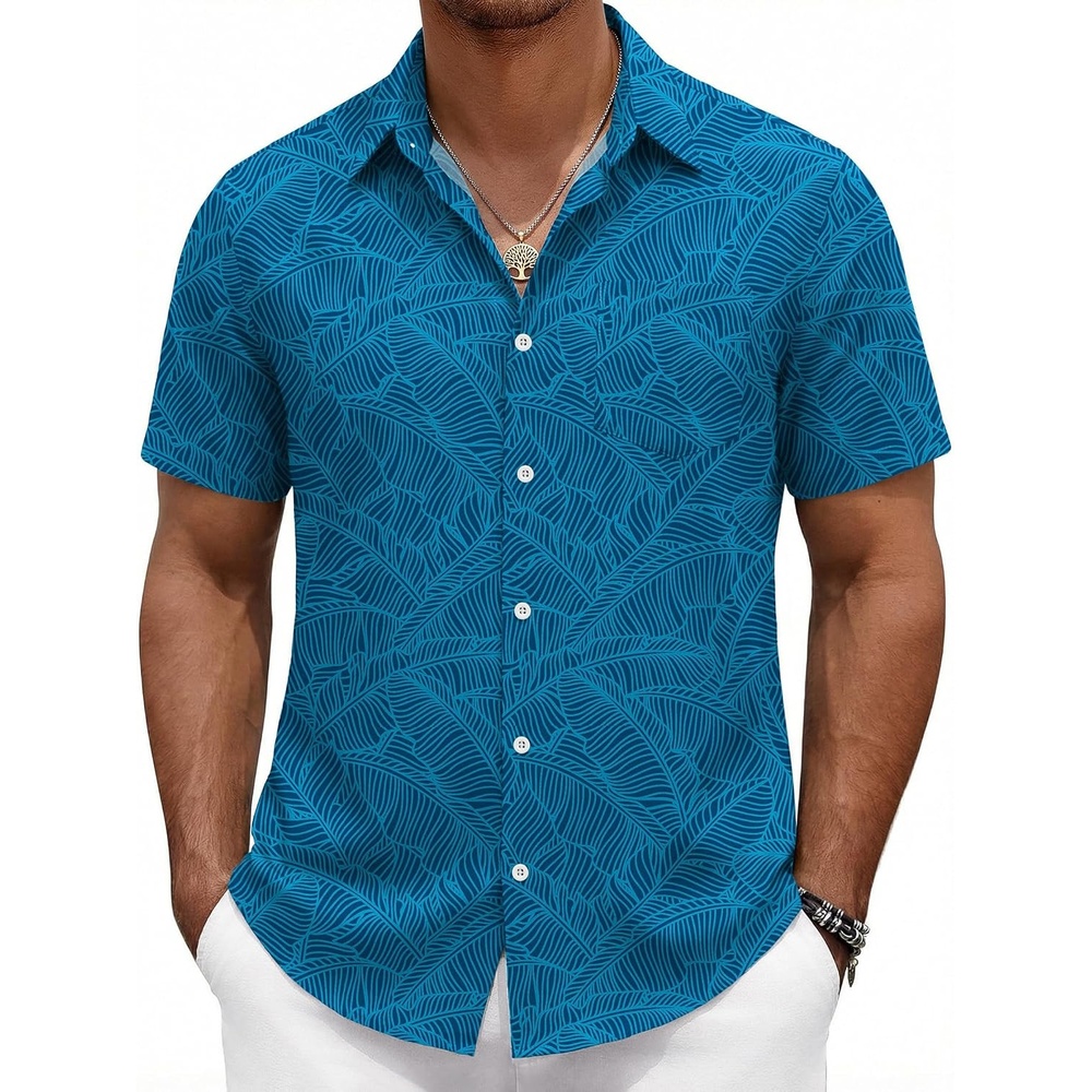 image:imageCOOFANDY Mens Hawaiian Shirts Short Sleeve Button Down Vacation ShirtsBluebanana Leaf