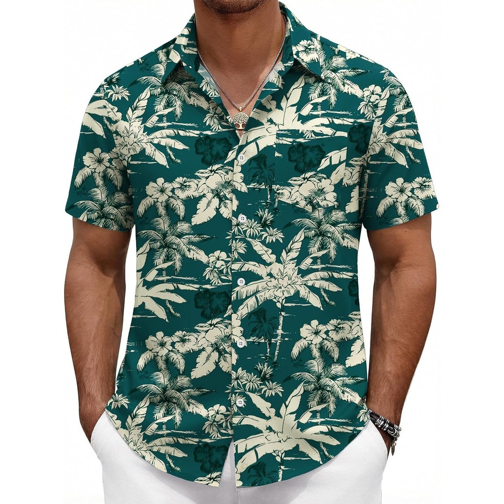 image:imageCOOFANDY Mens Hawaiian Shirts Short Sleeve Button Down Vacation ShirtsDark Greentropical Broadleaf