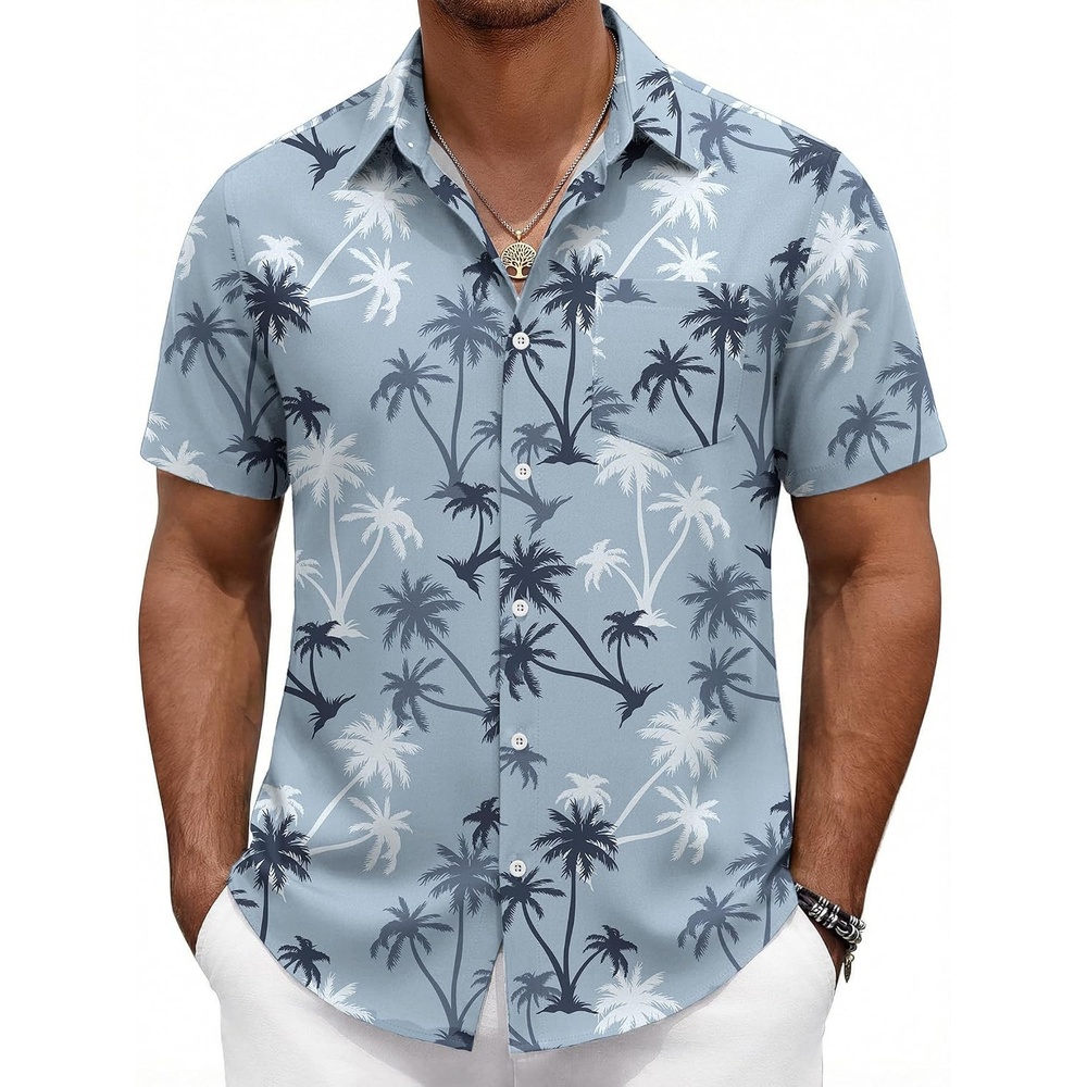 image:imageCOOFANDY Mens Hawaiian Shirts Short Sleeve Button Down Vacation ShirtsGreenpalm Tree