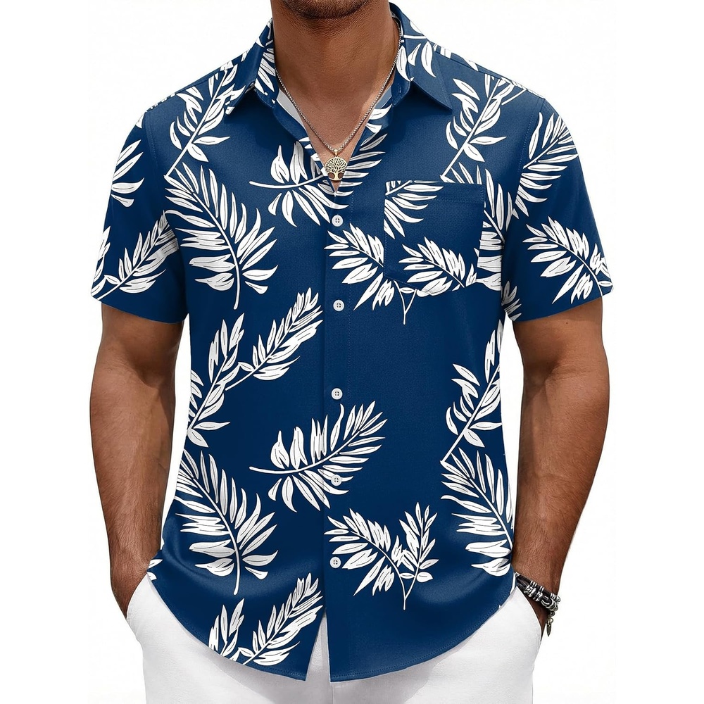 image:imageCOOFANDY Mens Hawaiian Shirts Short Sleeve Button Down Vacation ShirtsNavypalm Leaf