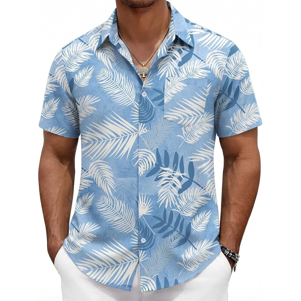 image:imageCOOFANDY Mens Hawaiian Shirts Short Sleeve Button Down Vacation ShirtsSky Bluetropical Leaf