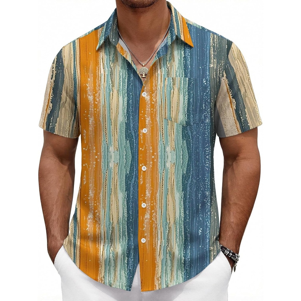 image:imageCOOFANDY Mens Hawaiian Shirts Short Sleeve Button Down Vacation ShirtsVintage Stripe