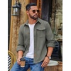 COOFANDY Mens Corduroy Shirt Long Sleeve Button Down Casual Shirts Jacket(Gray Green)