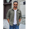 COOFANDY Mens Corduroy Shirt Long Sleeve Button Down Casual Shirts Jacket(Gray Green)