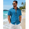 COOFANDY Mens Hawaiian Shirts Short Sleeve Button Down Vacation Shirts(Blue-banana Leaf)
