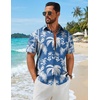 COOFANDY Mens Hawaiian Shirts Short Sleeve Button Down Vacation Shirts(Blue-coconut Tree)