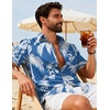 COOFANDY Mens Hawaiian Shirts Short Sleeve Button Down Vacation Shirts(Blue-coconut Tree)