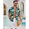 COOFANDY Mens Hawaiian Shirts Short Sleeve Button Down Vacation Shirts(Dark Green-tropical Broadleaf)