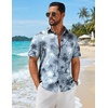 COOFANDY Mens Hawaiian Shirts Short Sleeve Button Down Vacation Shirts(Green-palm Tree)