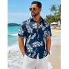 COOFANDY Mens Hawaiian Shirts Short Sleeve Button Down Vacation Shirts(Navy-palm Leaf)