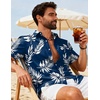 COOFANDY Mens Hawaiian Shirts Short Sleeve Button Down Vacation Shirts(Navy-palm Leaf)
