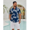 COOFANDY Mens Hawaiian Shirts Short Sleeve Button Down Vacation Shirts(Navy-palm Leaf)