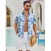 COOFANDY Mens Hawaiian Shirts Short Sleeve Button Down Vacation Shirts(Sky Blue-tropical Leaf)