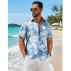 COOFANDY Mens Hawaiian Shirts Short Sleeve Button Down Vacation Shirts(Sky Blue-tropical Leaf)