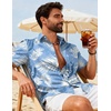 COOFANDY Mens Hawaiian Shirts Short Sleeve Button Down Vacation Shirts(Sky Blue-tropical Leaf)