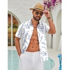 COOFANDY Mens Hawaiian Shirts Short Sleeve Button Down Vacation Shirts(White & Light Blue)