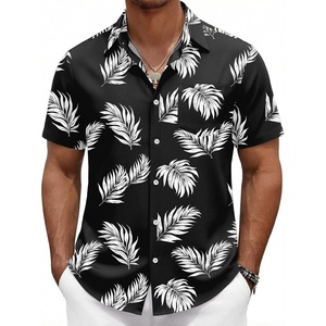 COOFANDY Mens Hawaiian Shirts Short Sleeve Button Down Vacation Shirts(Black-palm Leaf)