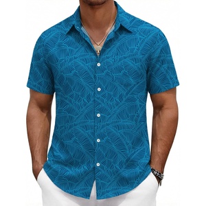 COOFANDY Mens Hawaiian Shirts Short Sleeve Button Down Vacation Shirts(Blue-banana Leaf)