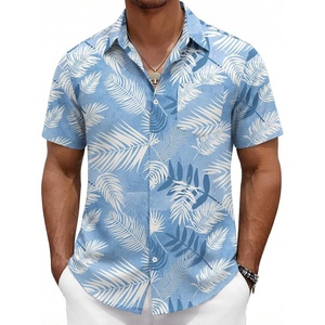 COOFANDY Mens Hawaiian Shirts Short Sleeve Button Down Vacation Shirts(Sky Blue-tropical Leaf)