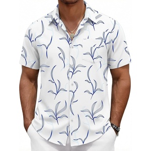 COOFANDY Mens Hawaiian Shirts Short Sleeve Button Down Vacation Shirts(White & Light Blue)