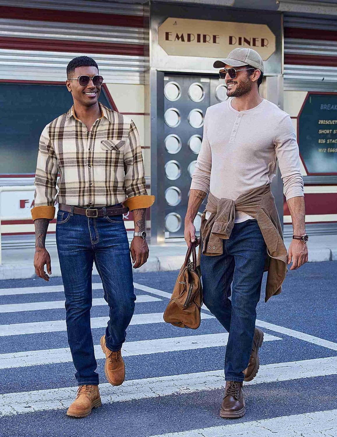 image:imageCOOFANDY Mens 635 oz Flannel Shirts Long Sleeve Button Down Shirt Casual Shirts Work Shirts for MenBeige Brown