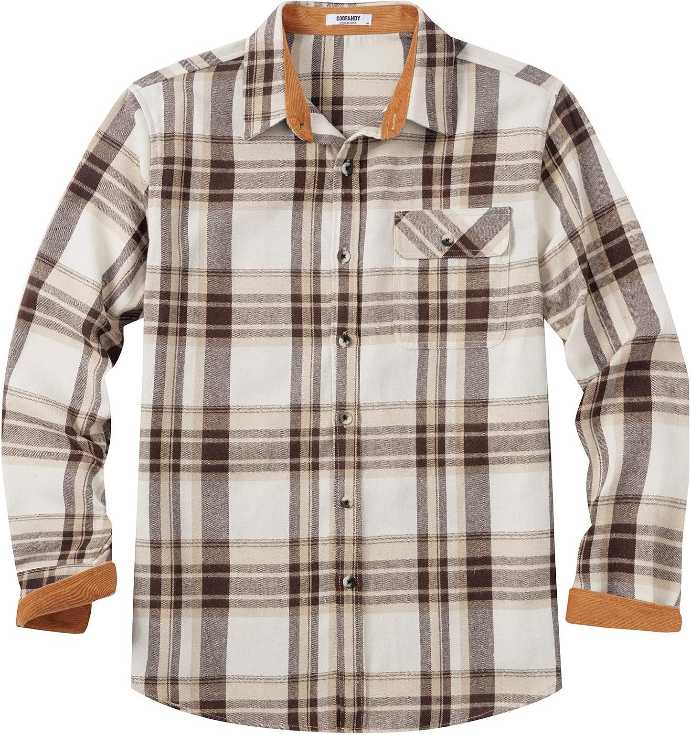 image:imageCOOFANDY Mens 635 oz Flannel Shirts Long Sleeve Button Down Shirt Casual Shirts Work Shirts for MenBeige Brown