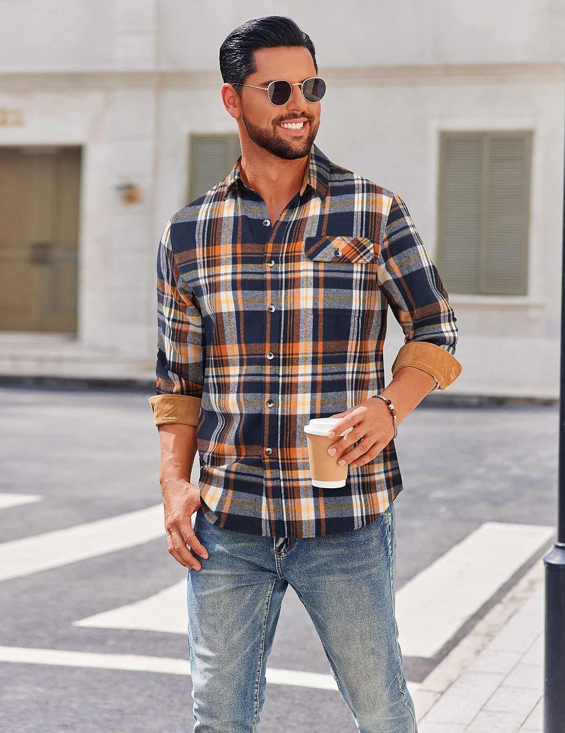 image:imageCOOFANDY Mens 635 oz Flannel Shirts Long Sleeve Button Down Shirt Casual Shirts Work Shirts for MenHomestead Plaid