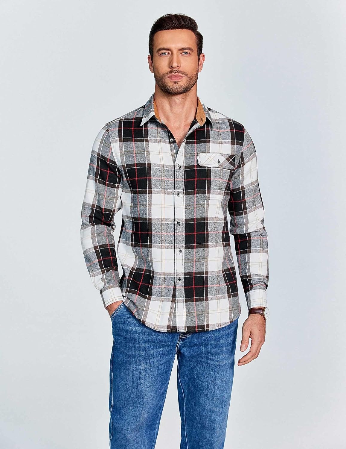 image:imageCOOFANDY Mens 635 oz Flannel Shirts Long Sleeve Button Down Shirt Casual Shirts Work Shirts for MenHuntsman Charcoal Plaid
