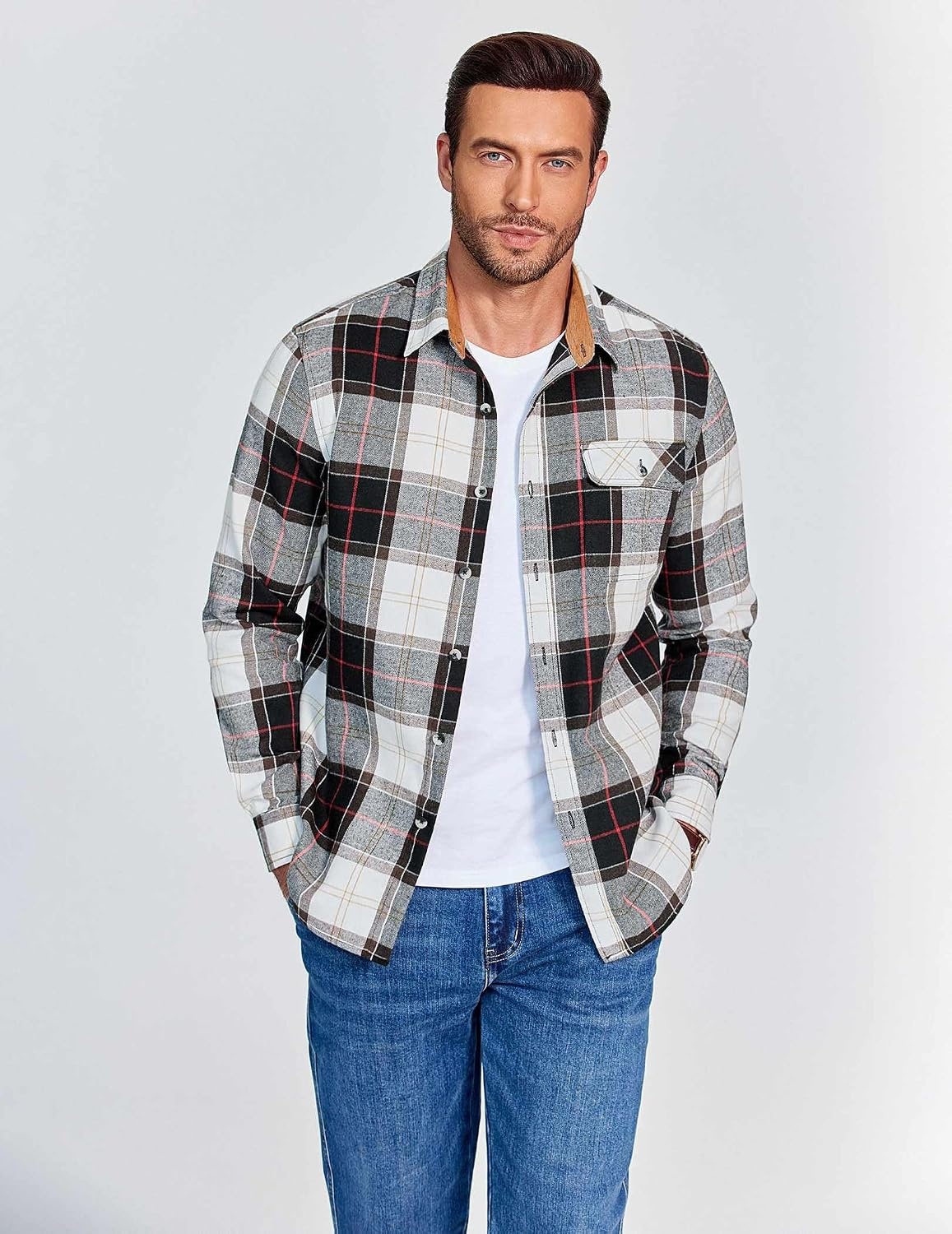 image:imageCOOFANDY Mens 635 oz Flannel Shirts Long Sleeve Button Down Shirt Casual Shirts Work Shirts for MenHuntsman Charcoal Plaid