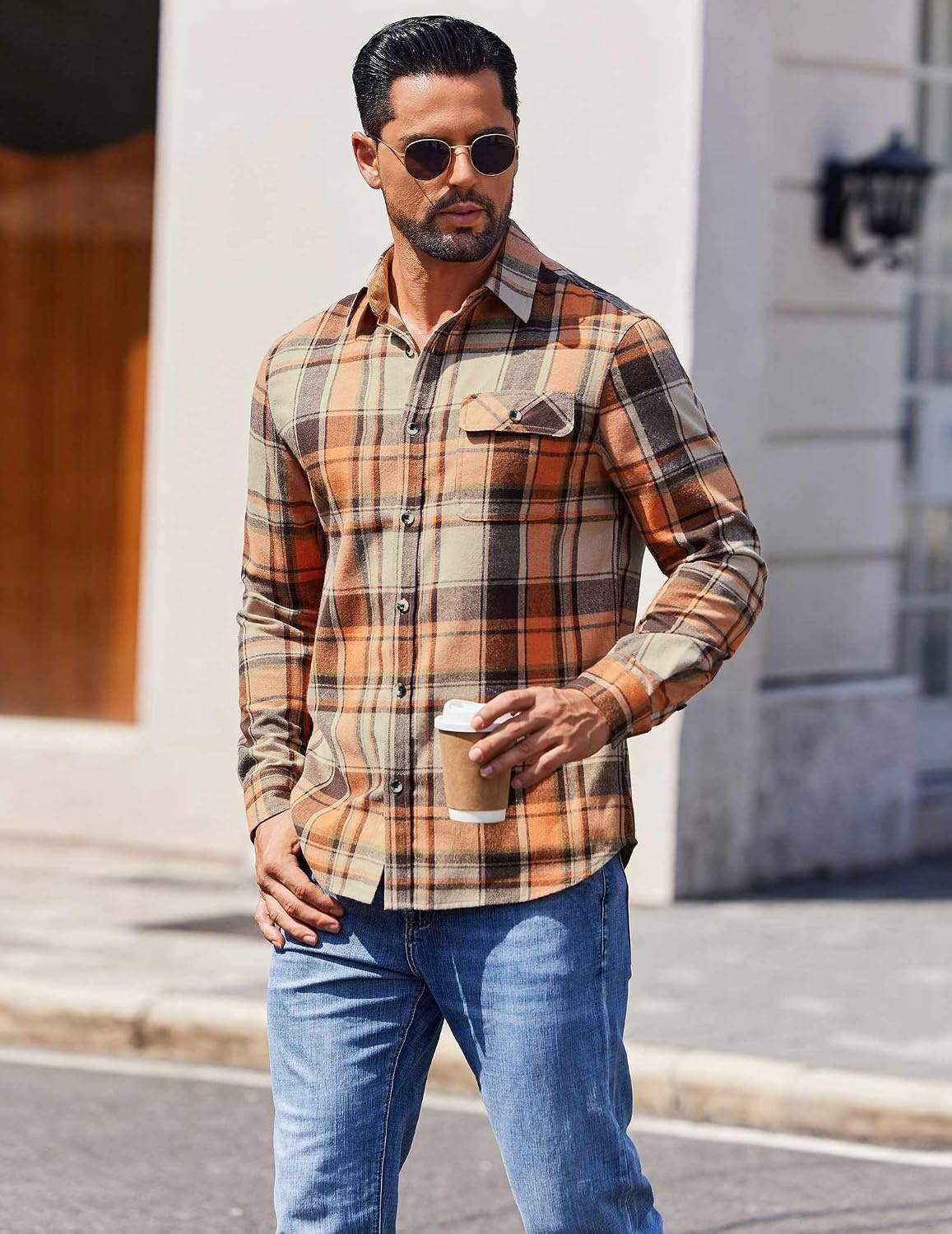 image:imageCOOFANDY Mens 635 oz Flannel Shirts Long Sleeve Button Down Shirt Casual Shirts Work Shirts for MenKhaki