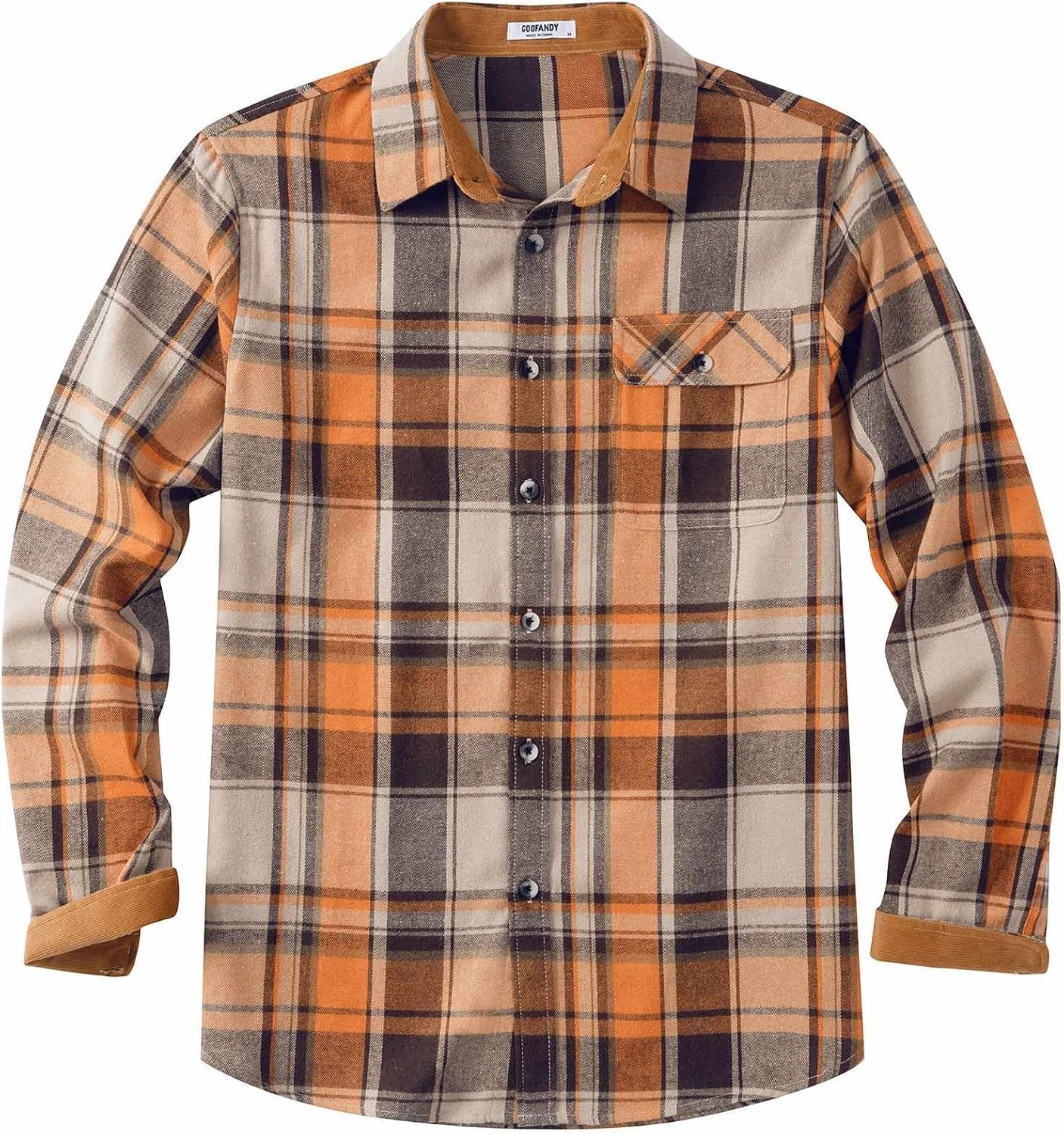 image:imageCOOFANDY Mens 635 oz Flannel Shirts Long Sleeve Button Down Shirt Casual Shirts Work Shirts for MenKhaki