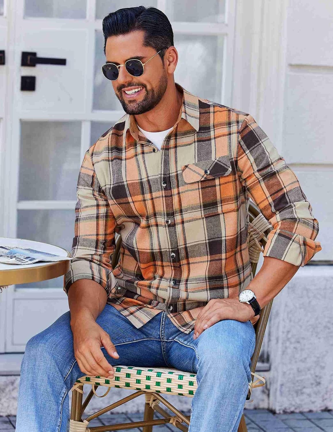 image:imageCOOFANDY Mens 635 oz Flannel Shirts Long Sleeve Button Down Shirt Casual Shirts Work Shirts for MenKhaki